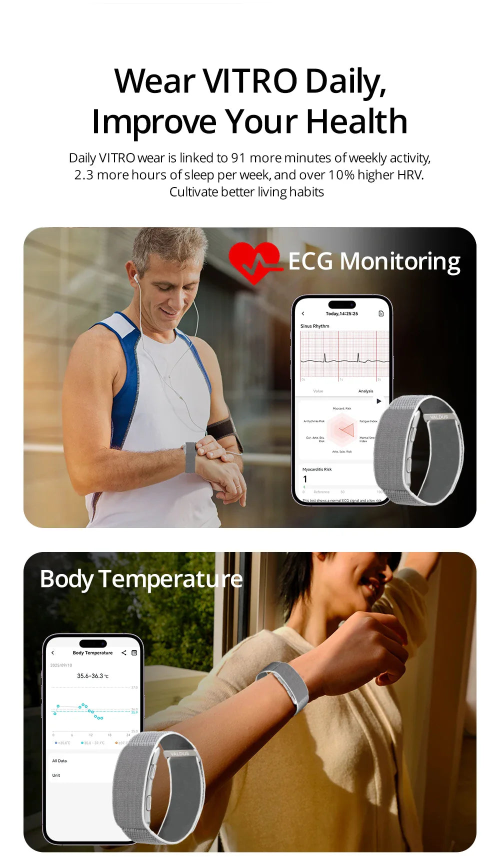 VALDUS VITRO ECG Smart Bracelet Waterproof Fitness Tracker
