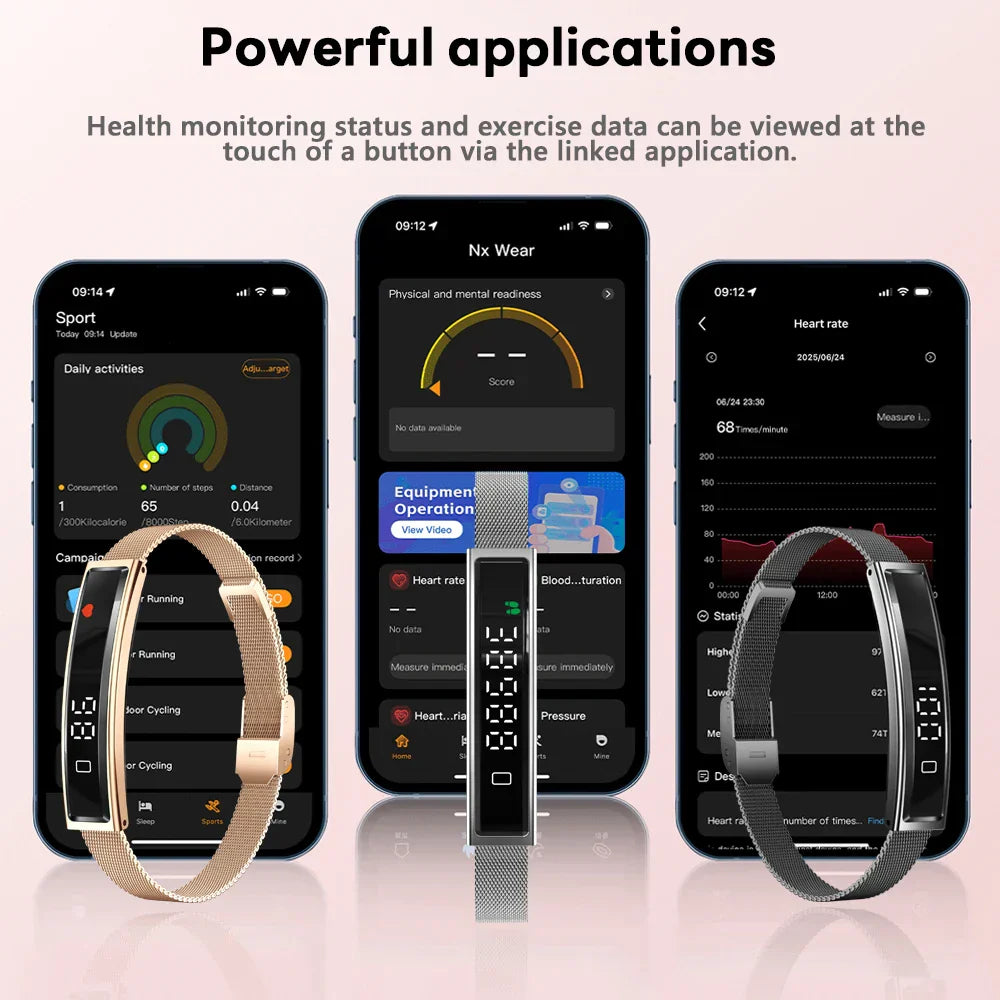 Women Smart Bracelet Fitness Tracker - Fine Steel Band