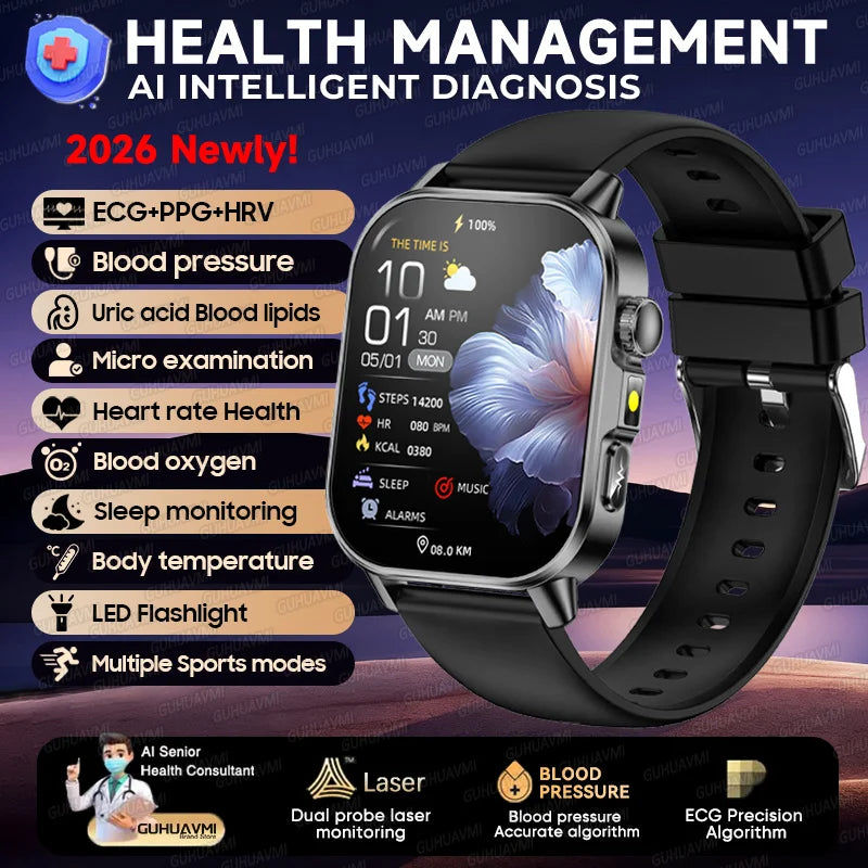 ECG+PPG Smart Watch with AMOLED Display and Health Tracking