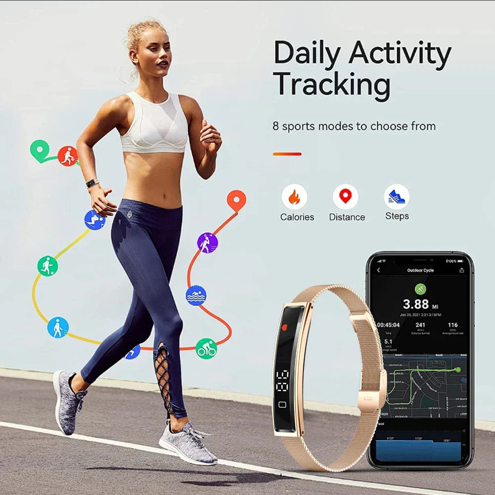 Women Smart Bracelet Fitness Tracker - Fine Steel Band
