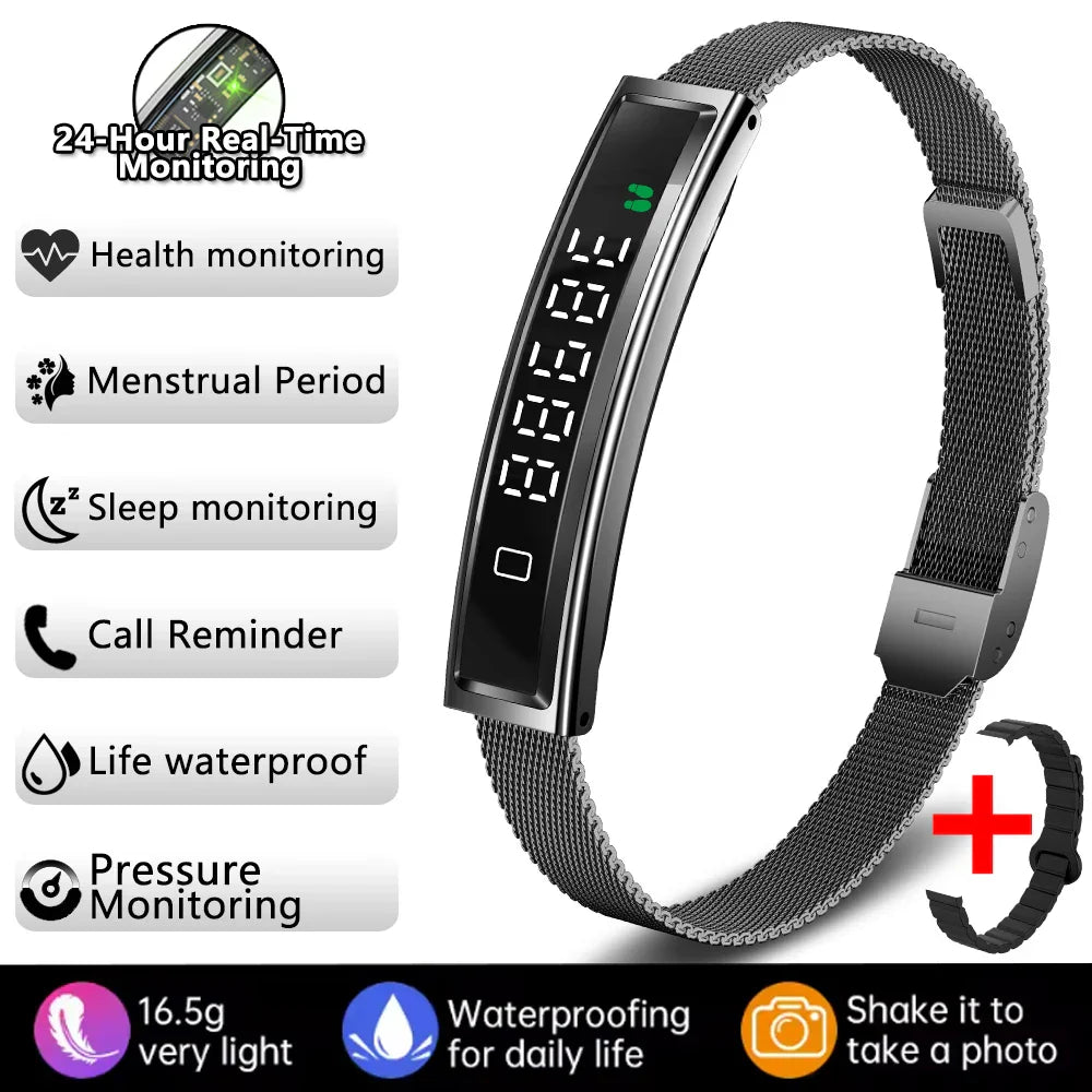 Smart Fitness Sports Band with Steel Strap and Heart Rate Monitor