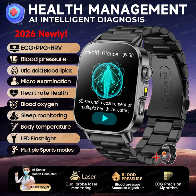 ECG+PPG Smart Watch with AMOLED Display and Health Tracking