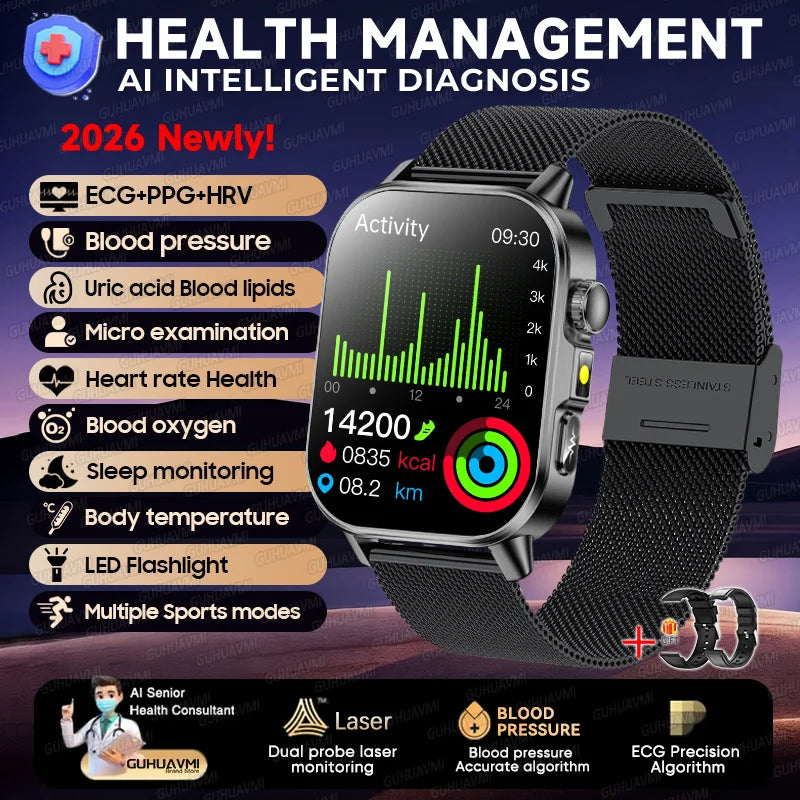 ECG+PPG Smart Watch with AMOLED Display and Health Tracking