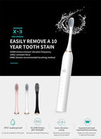 Electric Ultrasonic Toothbrush USB Charging Waterproof Adult