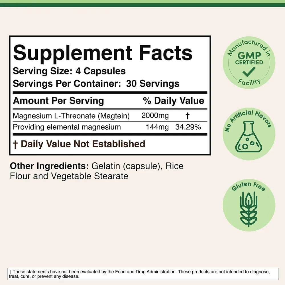 Magnesium L-Threonate Supplement 120 Capsules
