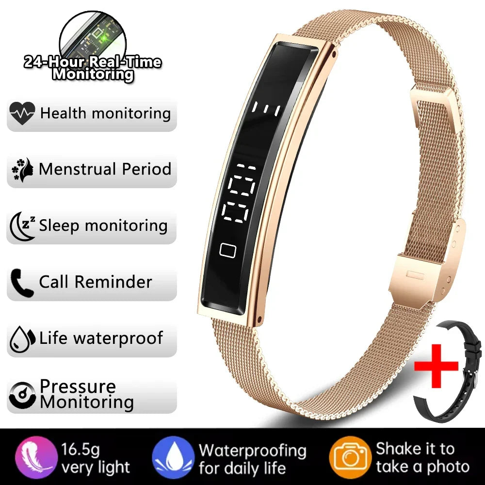 Women Smart Bracelet Fitness Tracker - Fine Steel Band