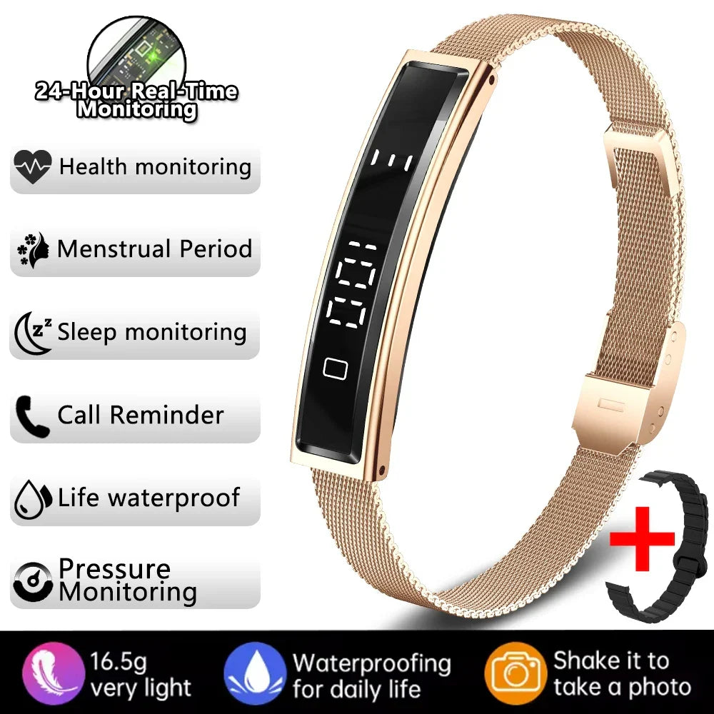 Women Smart Bracelet Fitness Tracker - Fine Steel Band