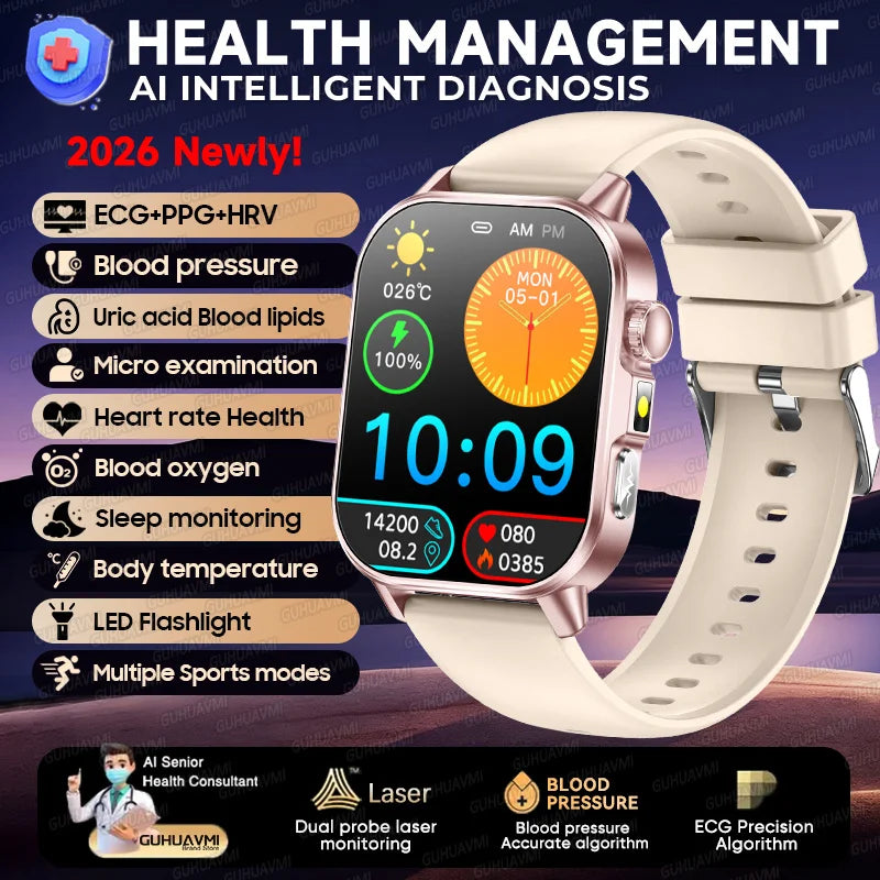 ECG+PPG Smart Watch with AMOLED Display and Health Tracking