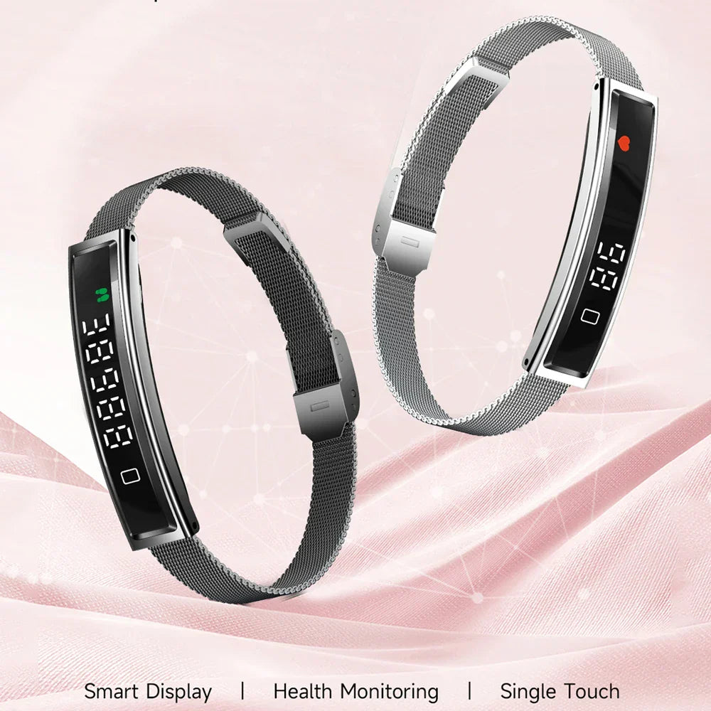 Women Smart Bracelet Fitness Tracker - Fine Steel Band