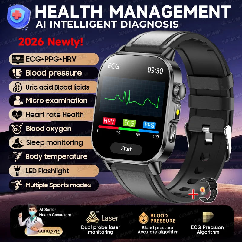 ECG+PPG Smart Watch with AMOLED Display and Health Tracking